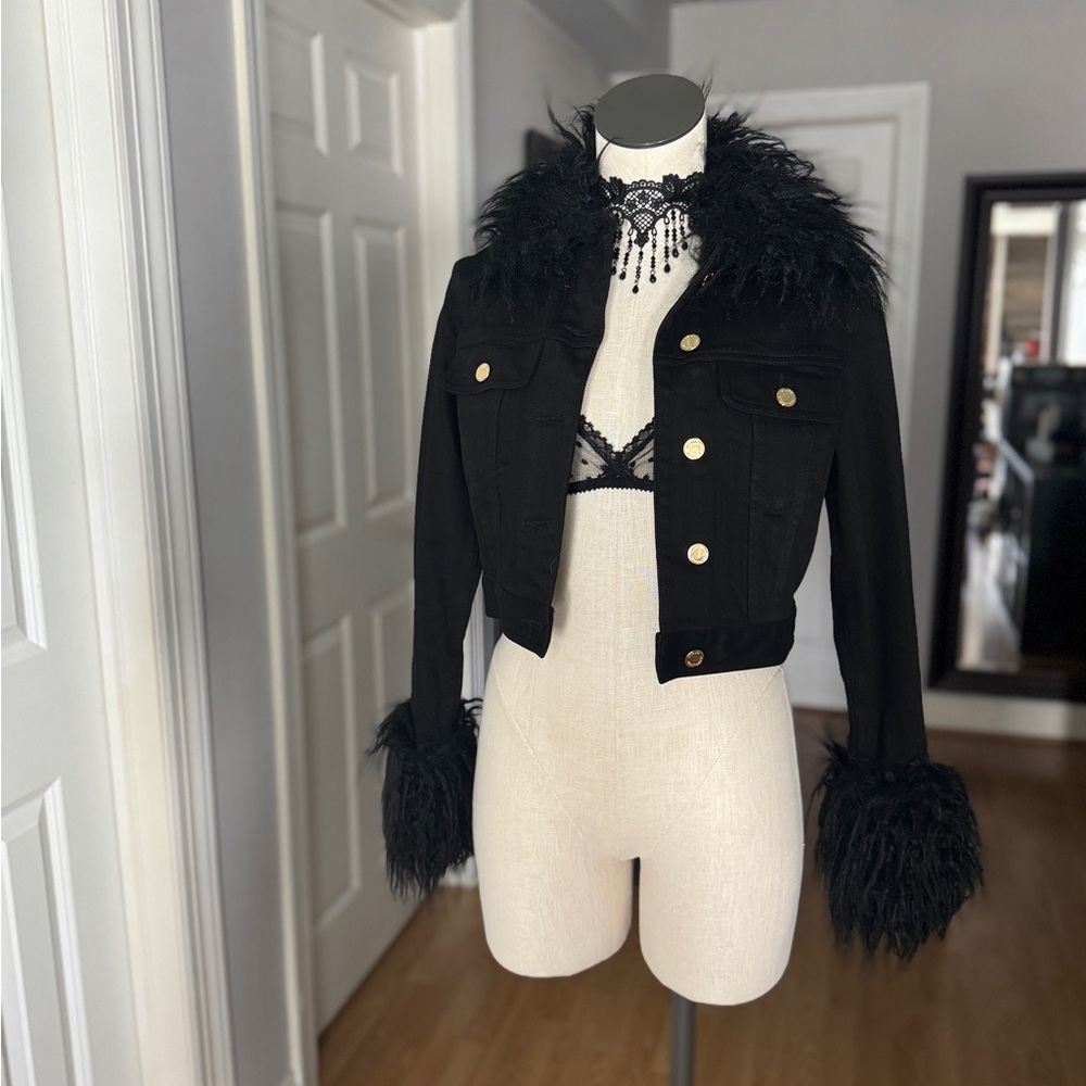 Michael Kors Black Faux Fur Trim Women's Jacket